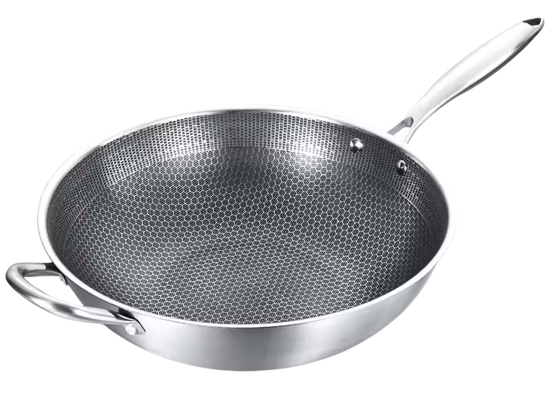 STAINLESS STEEL NON-STICK HONEYCOMB COATING WOK PAN - 34CM